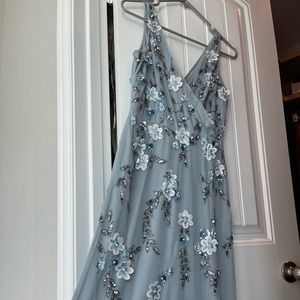 Adrianna Papell Plunging V-neck floral beaded Gown